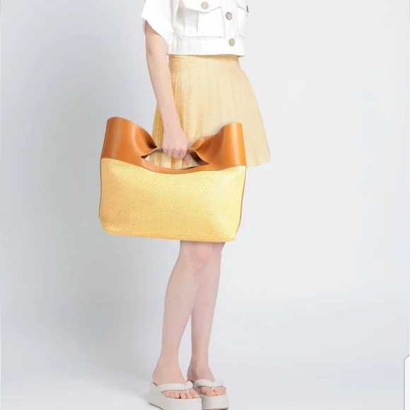 NWT - Alexander McQueen Large Leather Raffia Bow Bag Natural Tan - Picture 5 of 16